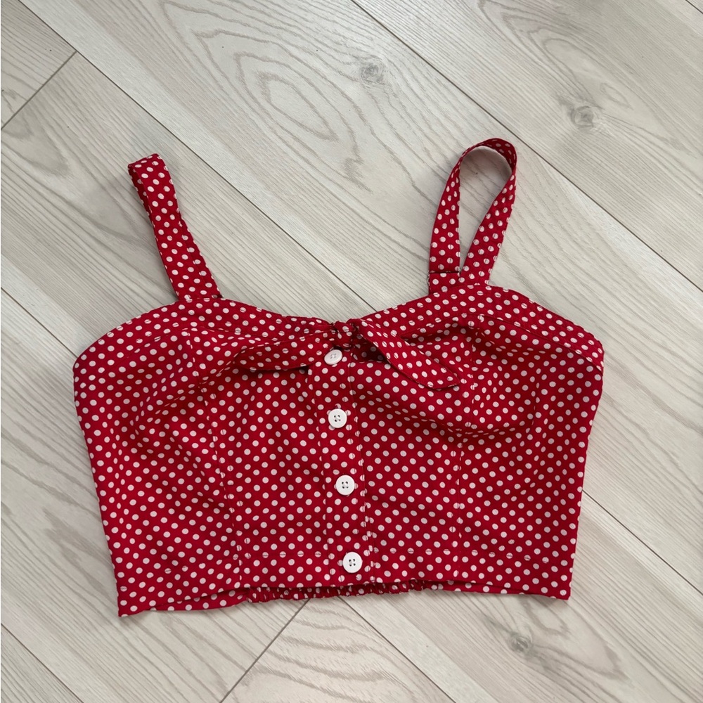 American Rag Red Polka Dot Crop Top